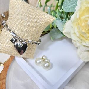 Park Lane “Cherish” Heart Add a Charm Starter Bracelet Silver Tone Rolo Chain